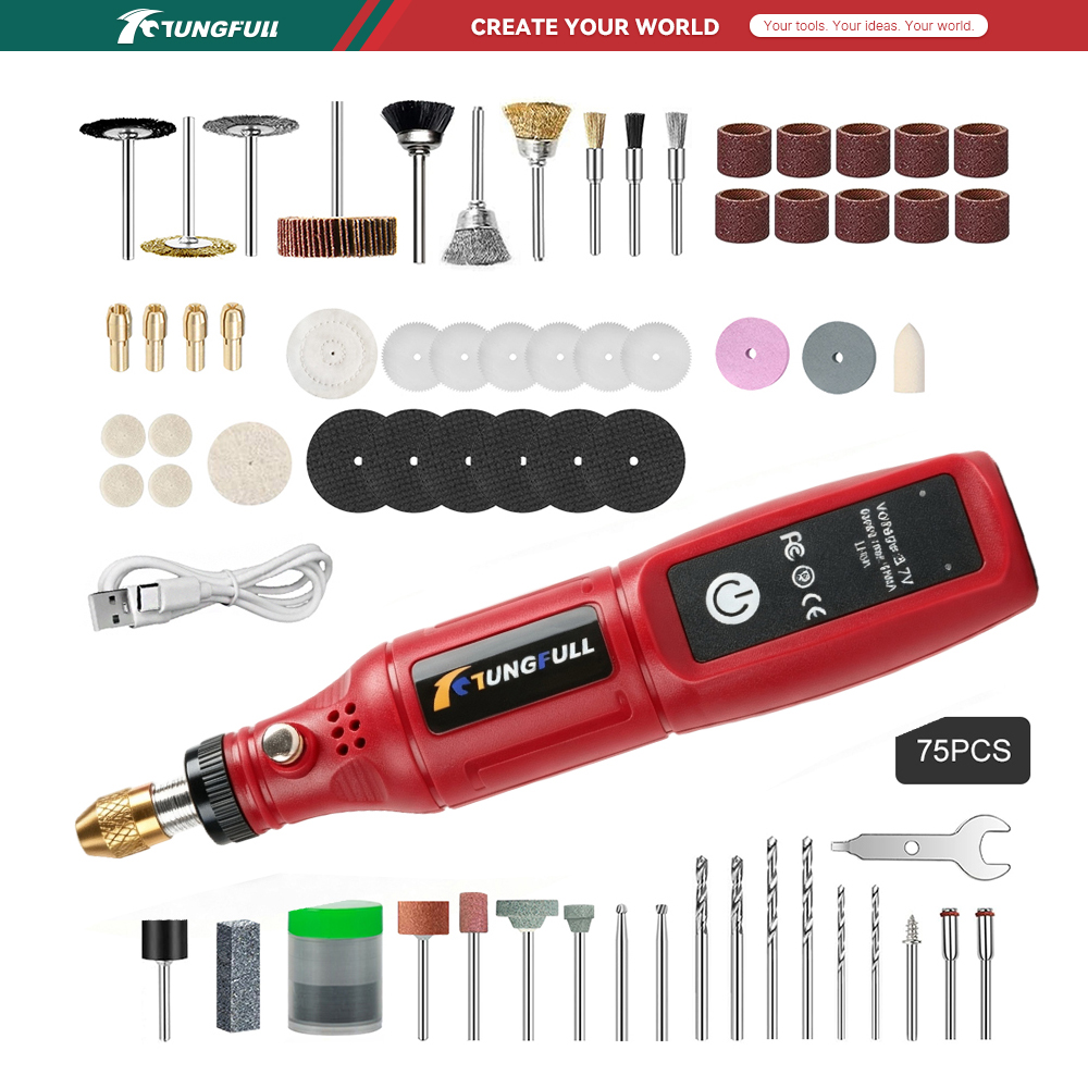 Power Tools For Workshop - TUNGFULL 3.7V コードレスロータリーツール USB 充電式ミニ彫刻ペンシングルスピード電気ドリルジュエリークラフト研磨用