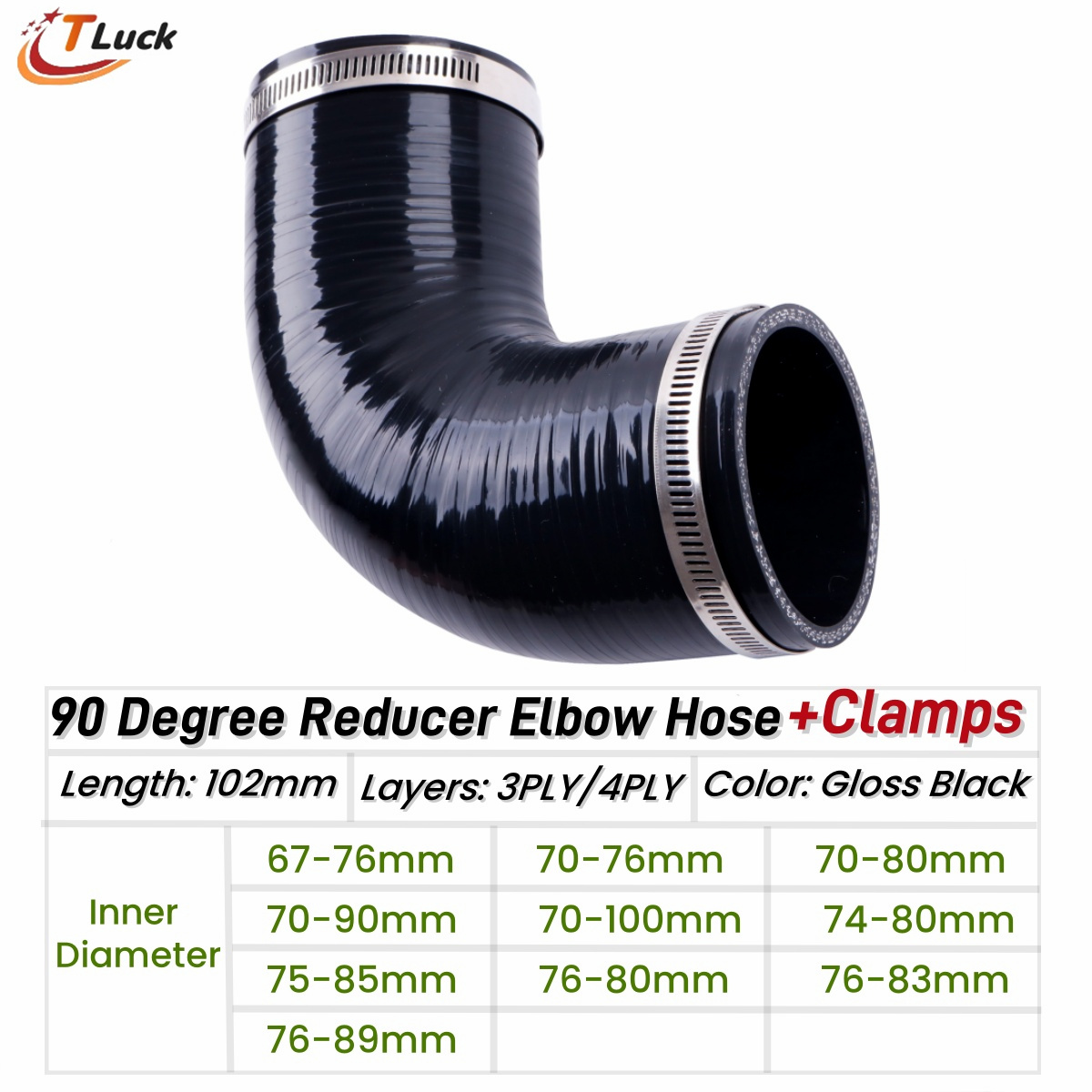 Pipe Clamp Bar - 1個入り 90度エルボ リデューシングシリコンクーラントパイプ インタークーラーホースチューブ ID 67mm