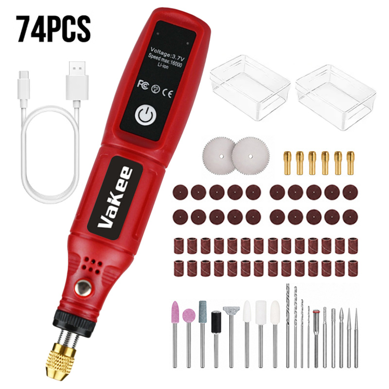 Power Tools For Workshop - Vakeeコードレスロータリーツール 15CM ミニ電動研磨ペン 16000RPM 充電式リチウムバッテリー USB‑C